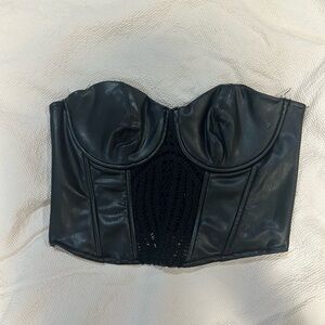 Black Faux Leather Bustier Crop Top